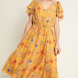 ModCloth Awaken Your Enthusiasm ruffled midi dress